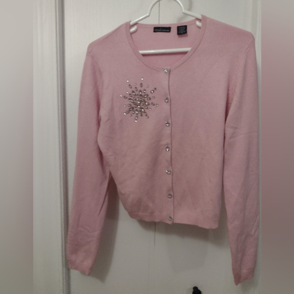 Moda International Cashmere/Silk Embellished Pink Cardigan Ptp 20 "